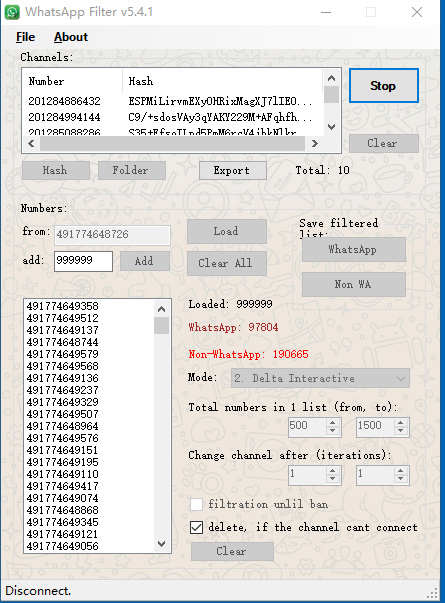 WhatsApp number filter software desktop screenshot Netherlands 2026